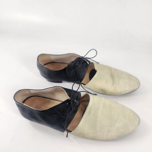 Marsell Cut Out Colorblock Oxford Flats Shoes Womens EU39 Black Cream Lace Up - Picture 1 of 9